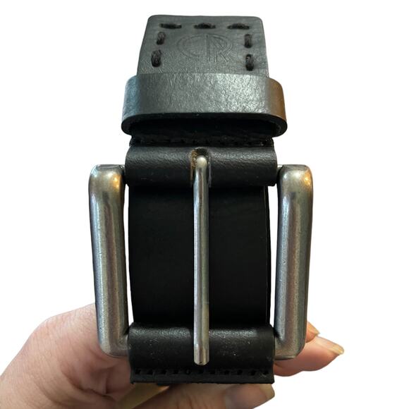 Chaoren Black Leather Silver Buckle Belt Size 40 49" Length - Picture 3 of 8